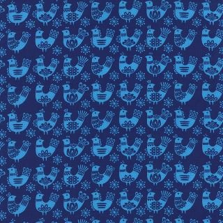 Folk Art Holiday Birds Navy