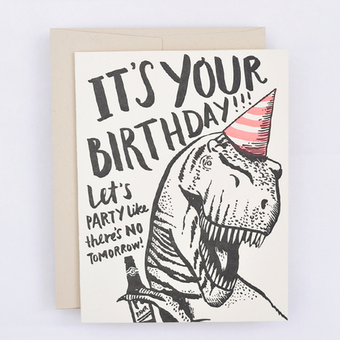 Hello Lucky T-Rex Birthday Card